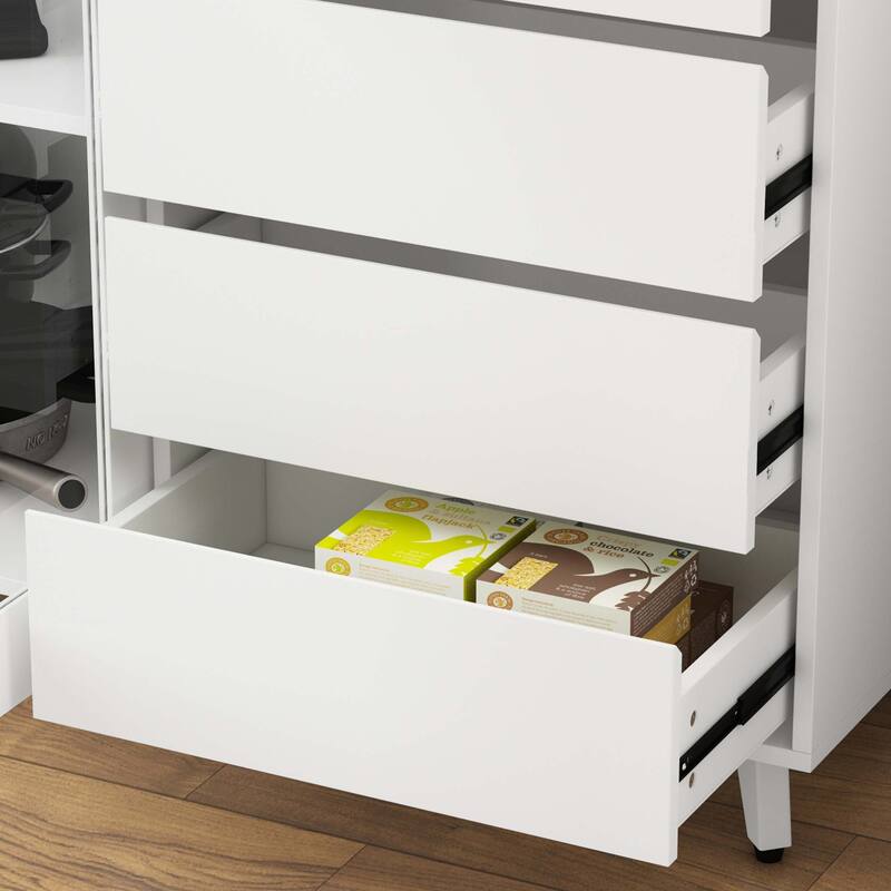 63" Large Kitchen Pantry Storage Cabinet Drawers Shelves Glass Doors