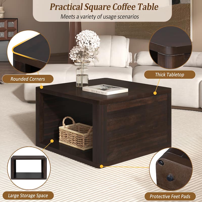 Square Coffee Table in Farmhouse Coffee Table with Storage,2-Tier Center Table with Half Open Storage Compartment in 30.8"