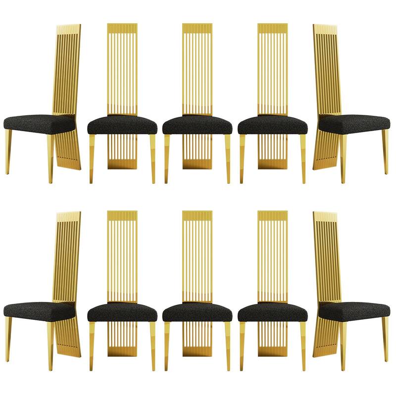 Modern Luxury Boucle Dining Chairs with High Back Design and Metal Legs - Black Gold - Set of 10