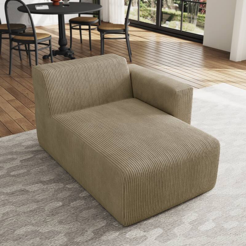 Indoor Modern Corduroy Chaise Lounge Couch - RIGHT FACING - KHAKI/RIGHT