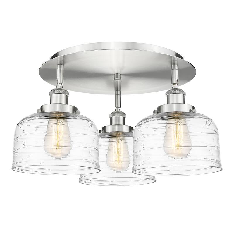 Innovations Lighting Bell - 3 Light 20" Flush Mount - Satin Nickel/Clear Deco Swirl