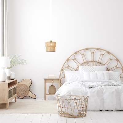 Kimika River of Goods Tan and Gold Rattan and Metal 12-Inch Pendant Light with Adjustable Hanging Cord - 12" x 12" x 15/80"