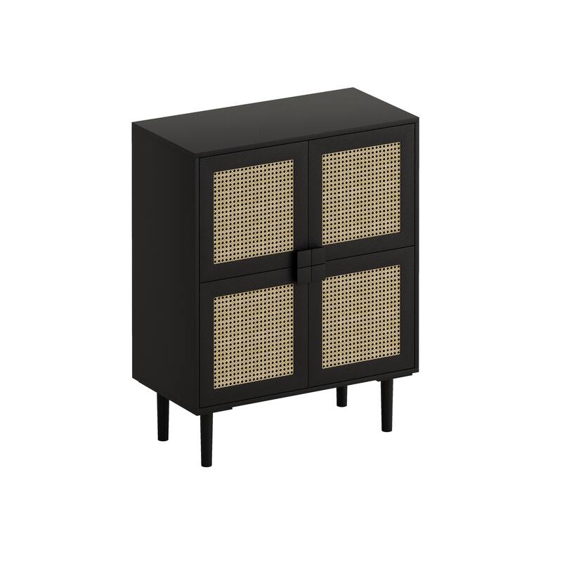 Sturdy Console Cabinet Dining Cabinet with Diamond Handles, Floor Cabinet Buffet Storage Cabinet with Rattan Doors