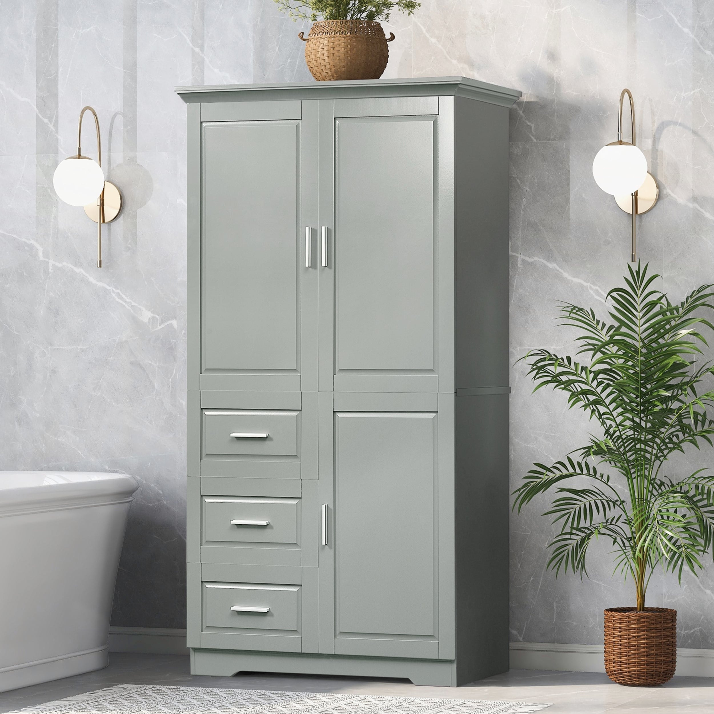 Tall and Wide Storage Cabinet with Adjustable Shelves for Bathroom, Office, and Kitchen Organization