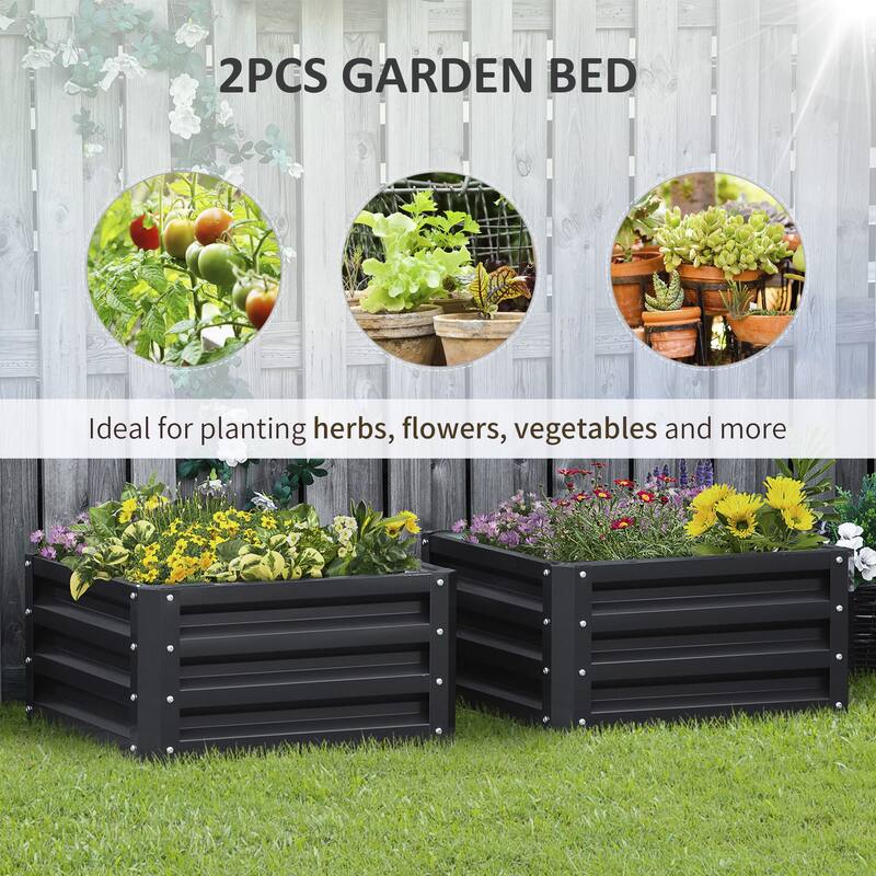 Set of 2 Raised Planter Open Bottom for Outdoor Planting and Vegetable