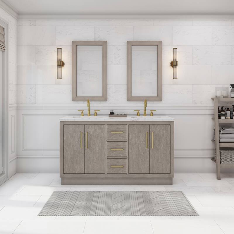 Hugo Carrara Marble Countertop Vanity with Mirror and Gooseneck Faucet