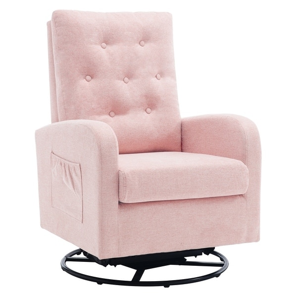 slide 2 of 47, HOMYKA Swivel Rocking Upholstered Armchair Nursery Glider Linen Accent Chairs