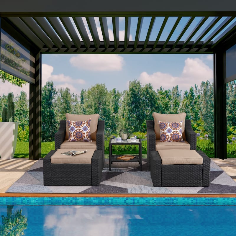 Royalcraft 5 Piece Wicker Outdoor Conversation Set with cushions