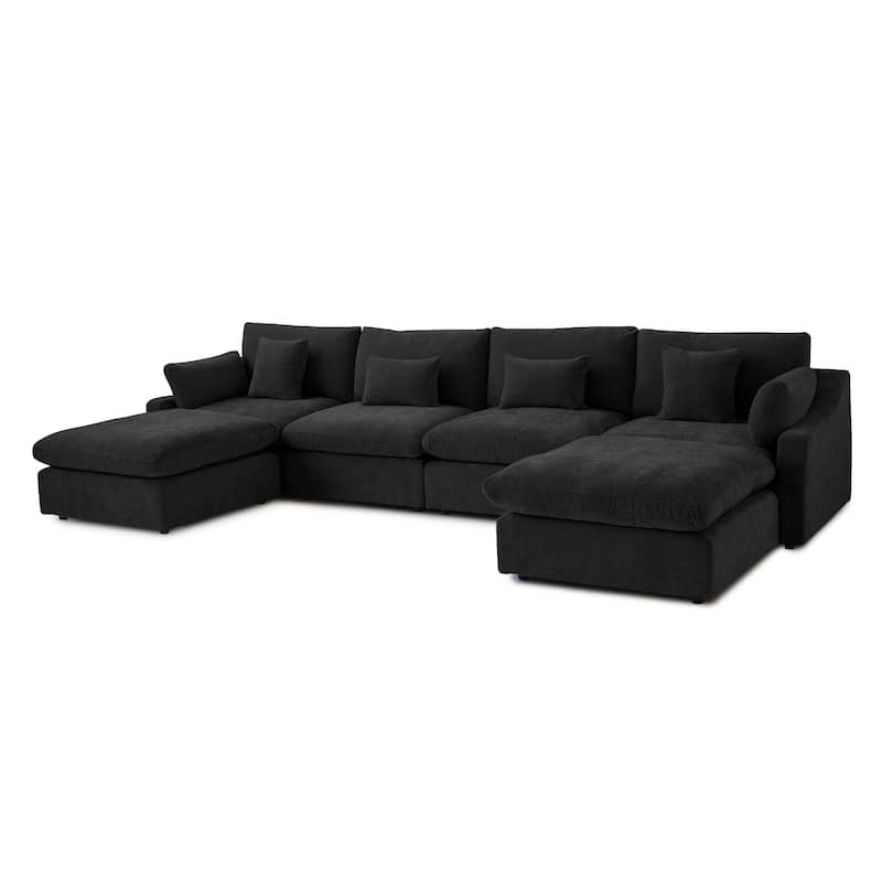 Minimalist Linen Sectional Sofa Down Filled Cloud Couch, U-Shape Deep Seat Couch with Cushions