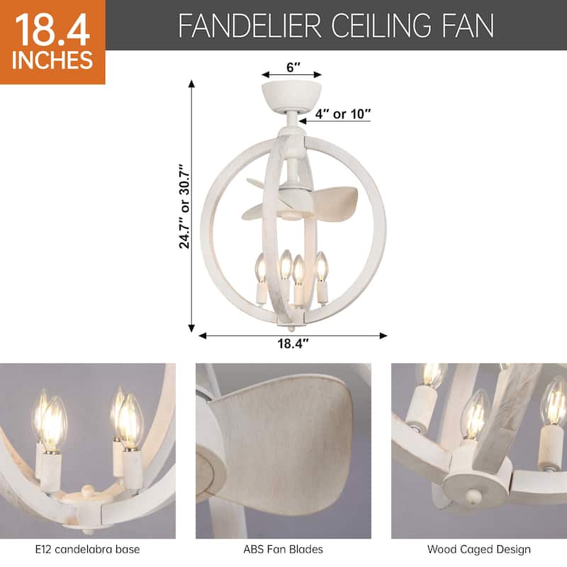 18" White Modern Bladeless LED Fandelier Ceiling Fan with Downrod and Remote