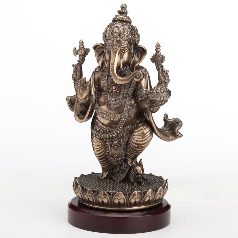 5.12 inches Height Cold Cast Bronze Lord Ganesha Standing on Lotus Bronze Finish Figurine