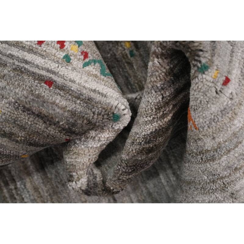 Hand Knotted Oriental Viscose Silk Carpet Tribal Animal Pictorial Greys & Charcoal Gabbeh Area Rug - 11' 8'' X 5' 0''