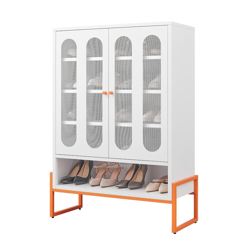 5.9"H Foot Double-Sided Door Shoe Cabinet With Movable Double-Layer Partitions And Hollow Base Moisture-Proof And Seismic Design