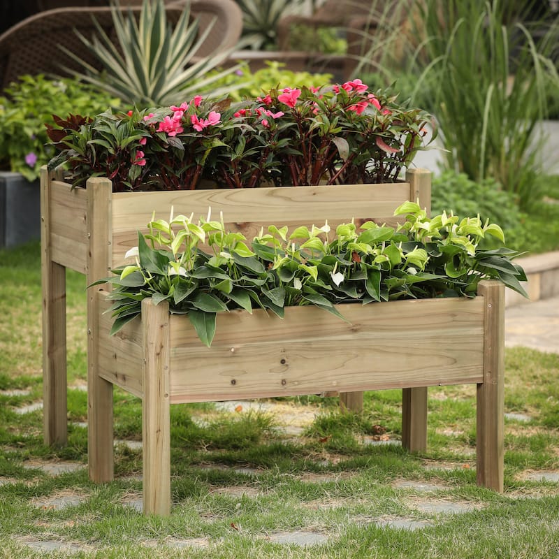 Brown Natural Wood 2-tier Raised Garden Bed Planter