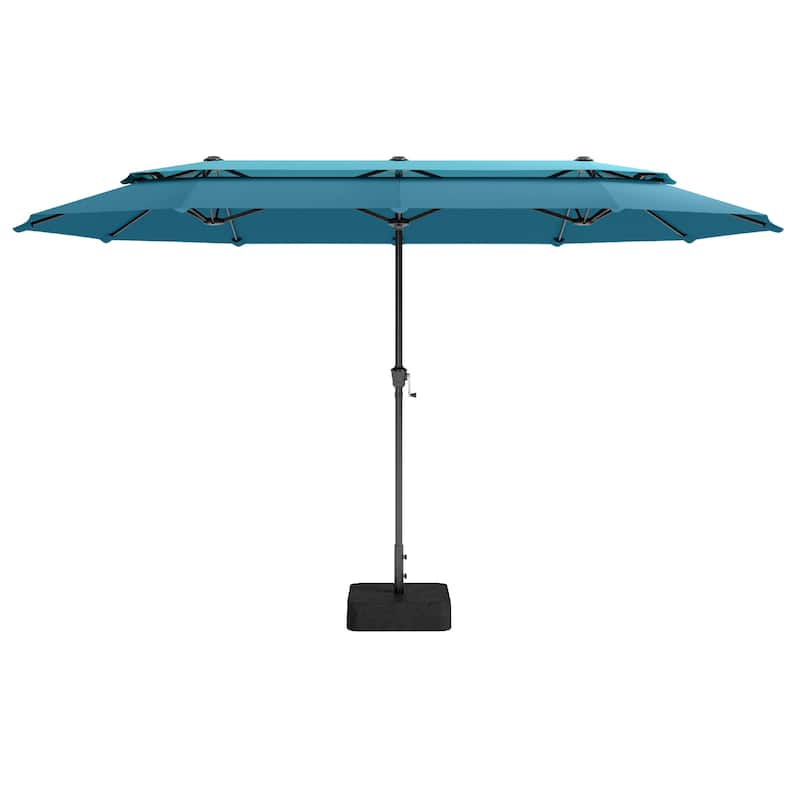 MAISON ARTS 13ft Double-Sided Outdoor Umbrella, 2-Tier Vented Market Umbrella with Colored Lights and Base