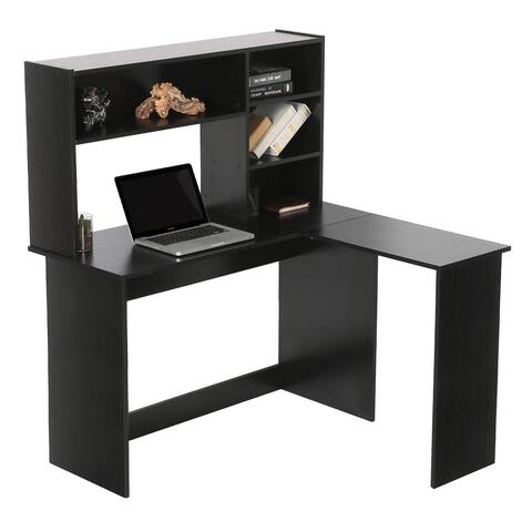 Modern Wood L Shaped Computer Desk with Hutch Corner Desk with Shelves