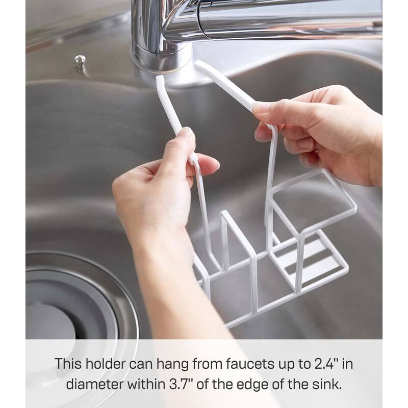 Yamazaki Home Faucet-Hanging Sponge and Brush Holder, Steel, Holds 1.1 lbs - L 6.89 x W 5.51 x H 5.12 inches