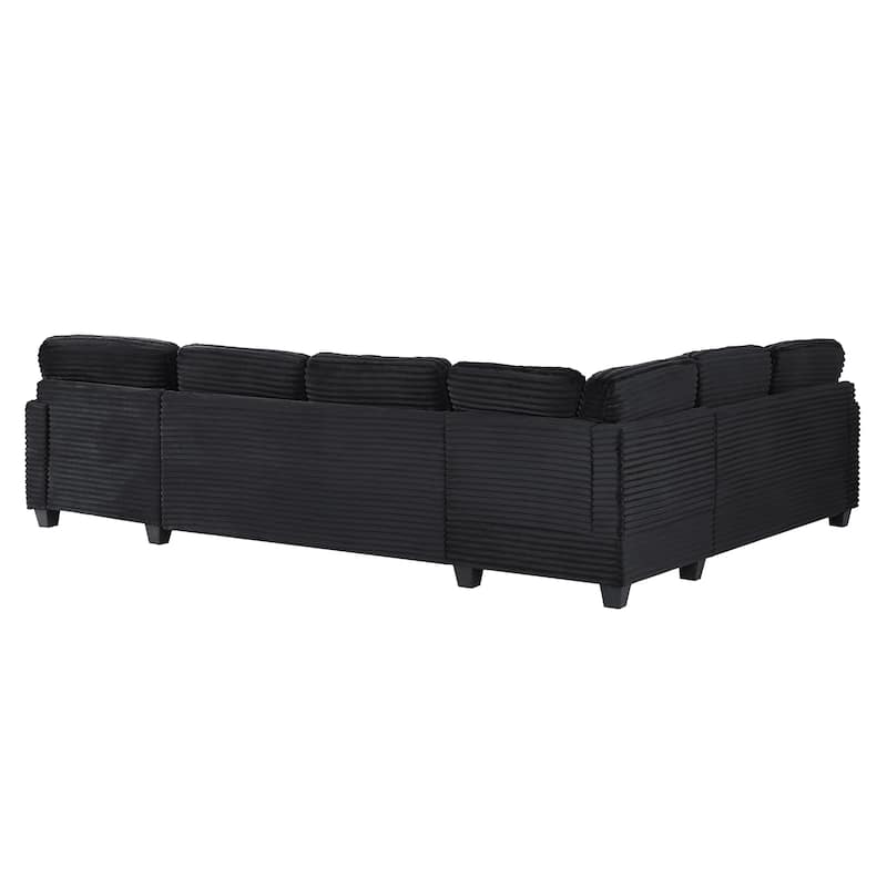 Roomfitters U-Shaped Upholstered Sectional Sofa with Movable Ottoman and Side Storage Pockets for Living Room