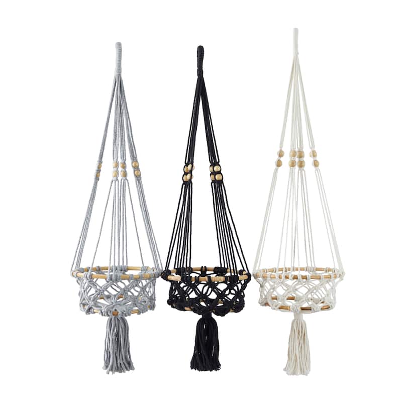 Multi Colored Cotton Fabric Handmade Hanging Macrame Wall Planter (Set of 3)