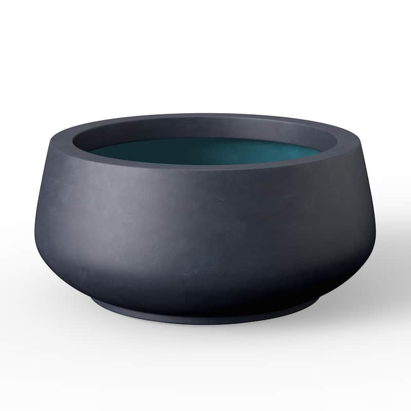 Round Curvy Concrete Planter Bowl Plant Pots - 16.5 x 7.5 in - Granite Gray(Enhanced Interior)