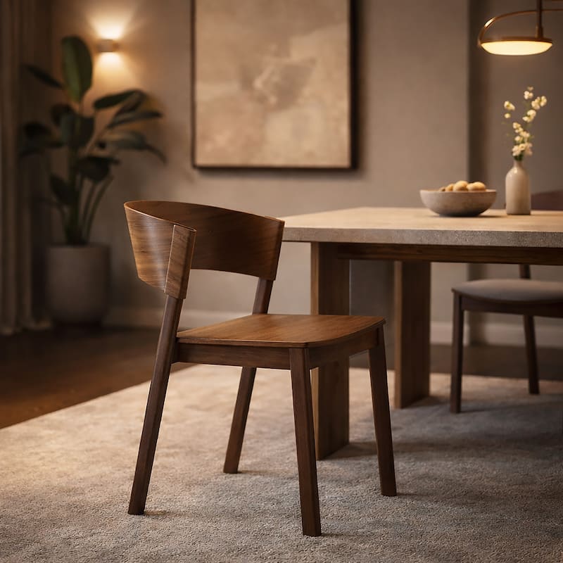 Mid-Century Modern Solid Wood & Oak Veneer Dining Chair, Set of 2