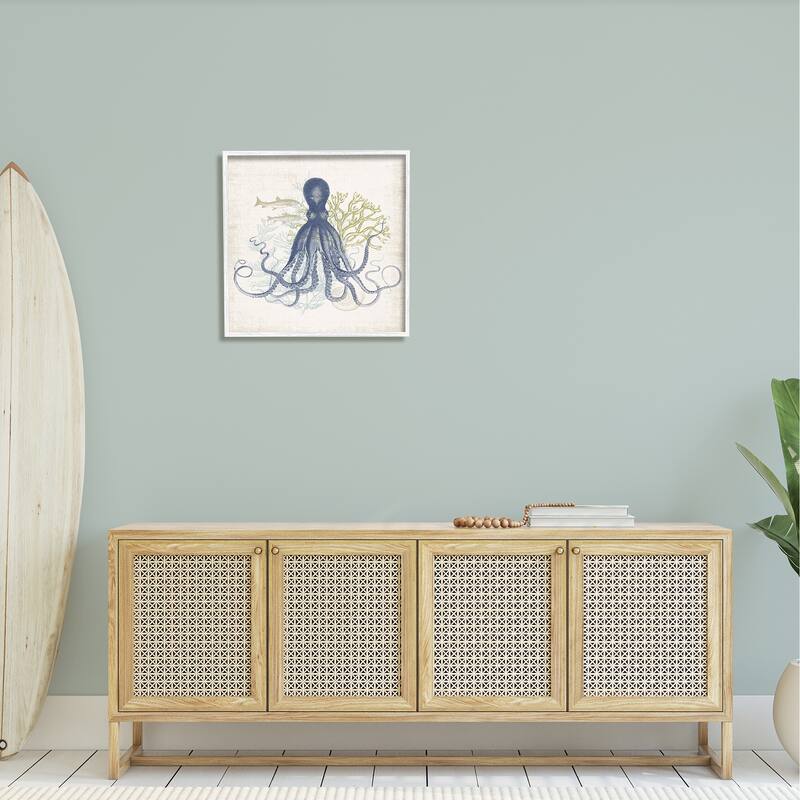 Stupell Octopus Tentacles Layered Fish & Ocean Botanicals Framed Wall Art, Design by Victoria Barnes