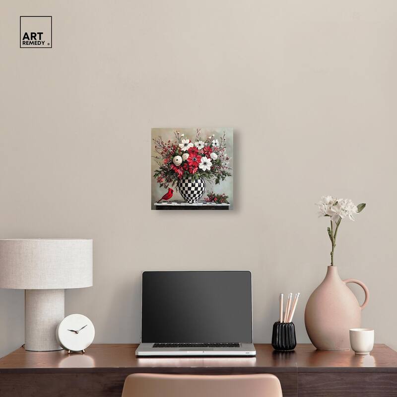 Checkerboard Vase Blooms I Canvas by Art Remedy, Gallery Wrapped