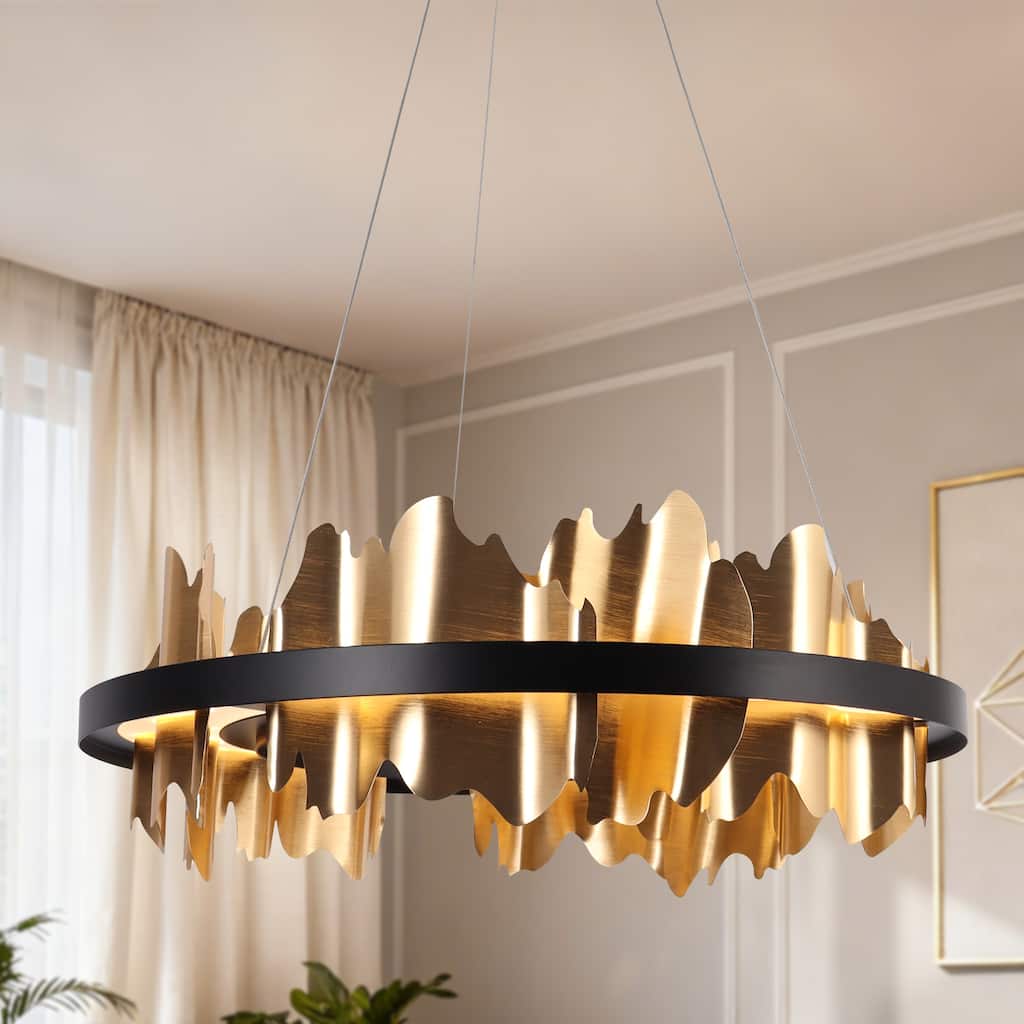 Modern LED Gold Black Drum Wheel Chandelier for Dining Living Room - D 23.5" x H 8"