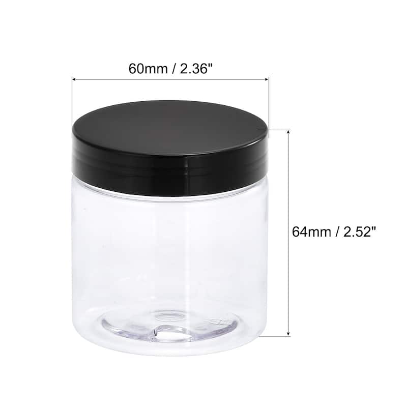 Round Plastic Jars with Black Screw Top Lid, 4Pcs