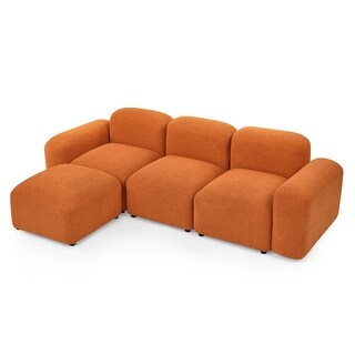 L-Shape Modular DIY 3-seater Couch Teddy Fabric Sectional Sofa Set ...