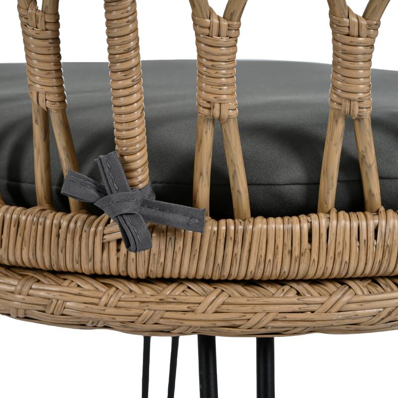 Outdoor 3 Piece Casual Dining Table Set Glass Round Coffee Table with Storage Rack and 2 Rattan Chairs with Cushions