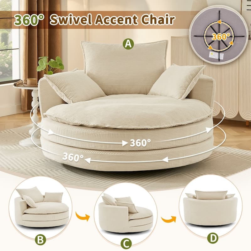 360° Swivel Sofa Chair Accent Barrel Chair with Dual-layer Cushion Design and 3 Removable Pillows