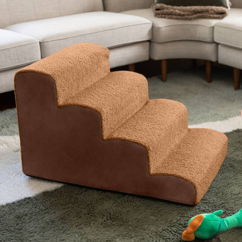 Dubb Pet Steps - Soft Foam Stairs for Cats and Dogs - 3 Stairs & 4 Stairs - Caramel & Chocolate - 4 Stairs