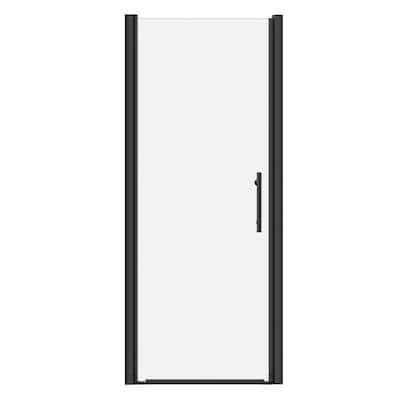 Matte Black Hinged Shower Door 32x75, 6mm Tempered Glass, Headerless, 1.5 in Adjustable, Left/Right In/Out