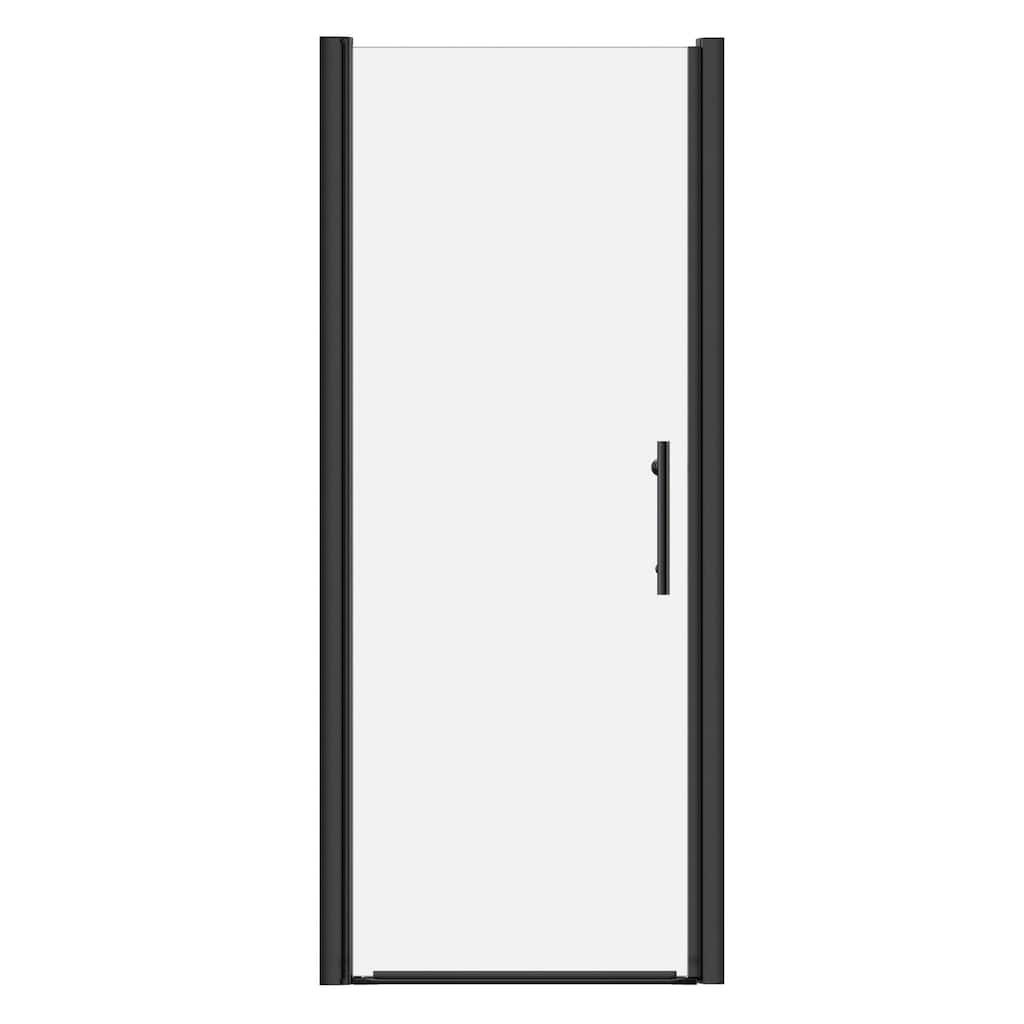 Matte Black Hinged Shower Door 32x75, 6mm Tempered Glass, Headerless, 1.5 in Adjustable, Left/Right In/Out