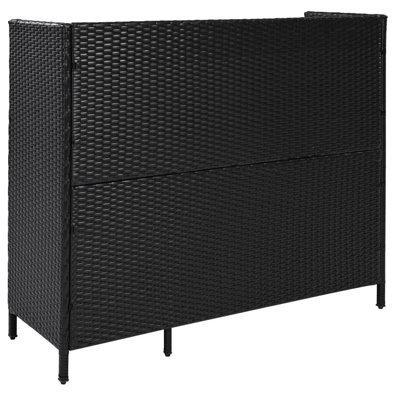 47.5"W Wicker Outdoor Storage Cabinet with Glass Desktop, Weather-proof Rattan Bar Table with Three Doors, Adjustable Shelf
