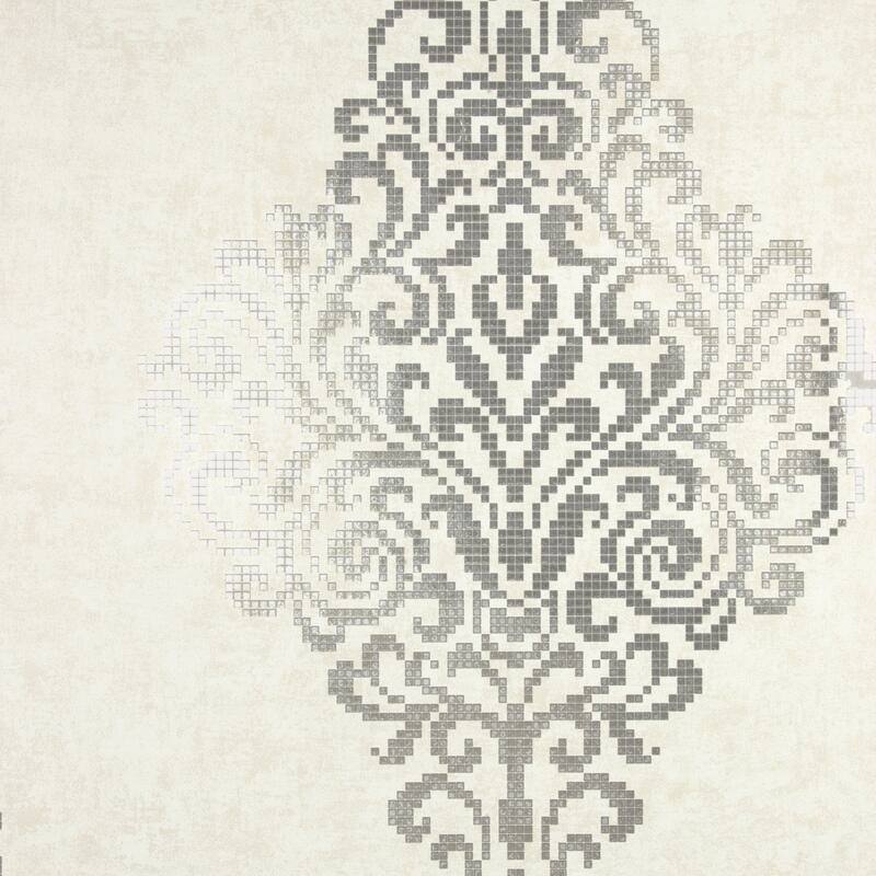 Kenneth James Lux Silver Foil Damask Wallpaper - 20.5in x 396in x 0.025in