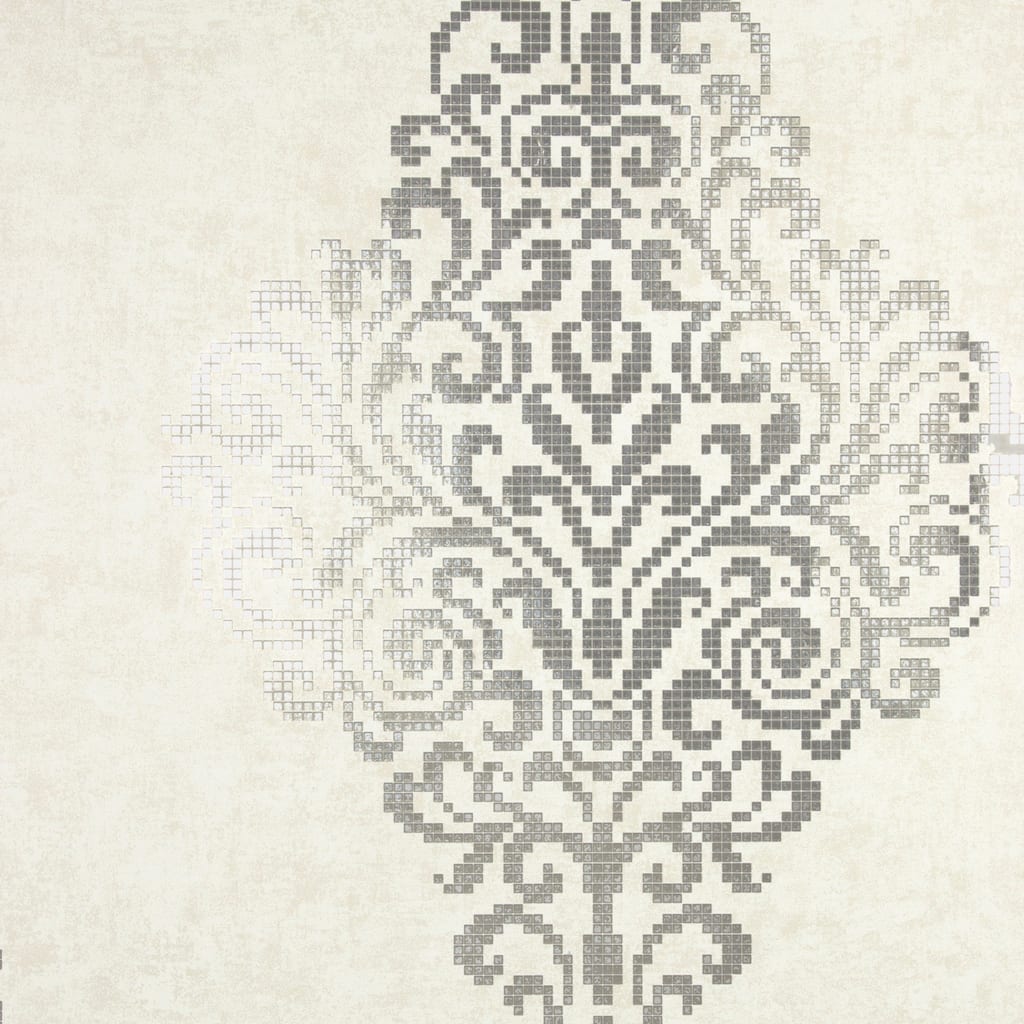 Kenneth James Lux Silver Foil Damask Wallpaper - 20.5in x 396in x 0.025in