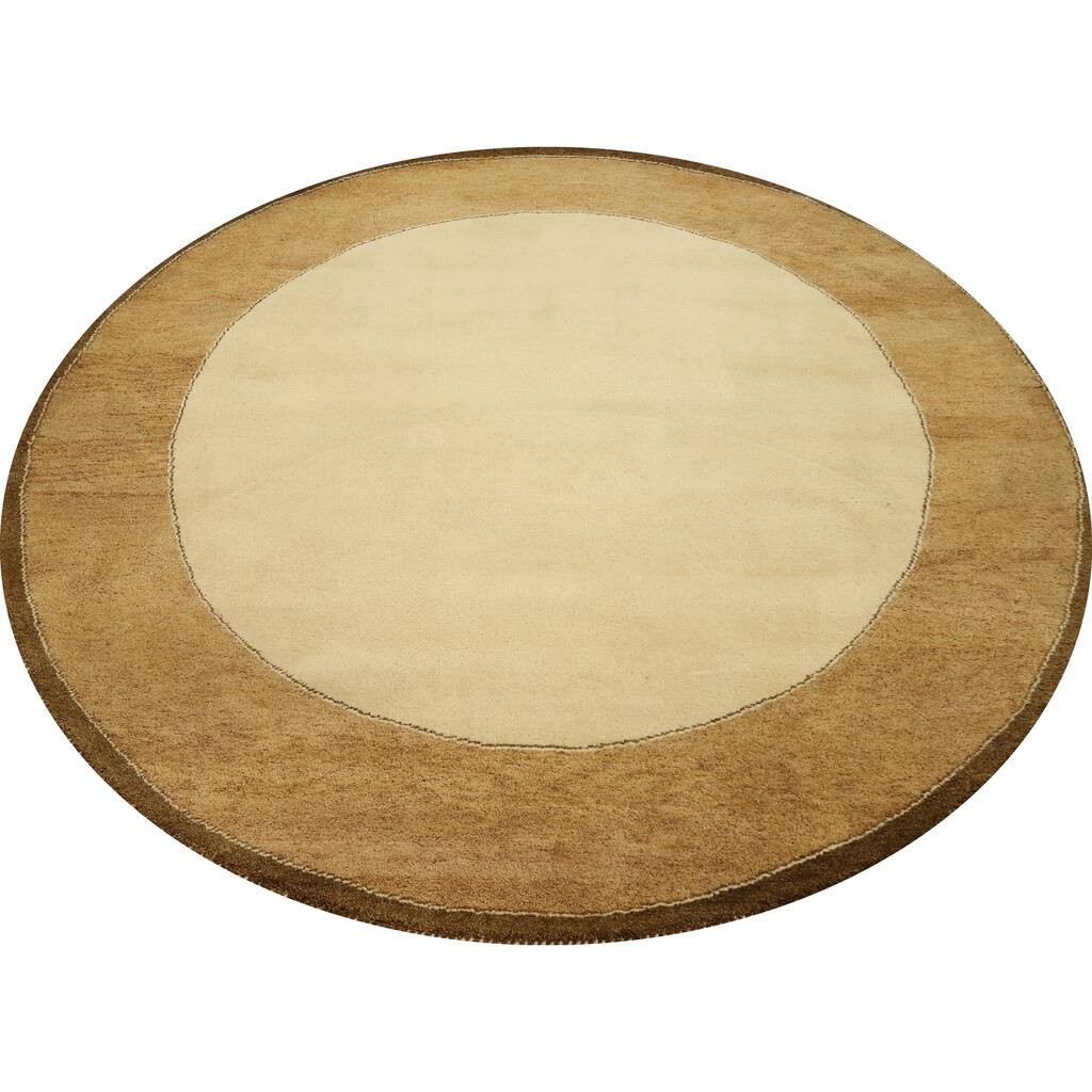 Hand Knotted Oriental 100% Wool Carpet Modern Solid Beige & Ivories Gabbeh Area Rug - 8' 2'' X 8' 2''