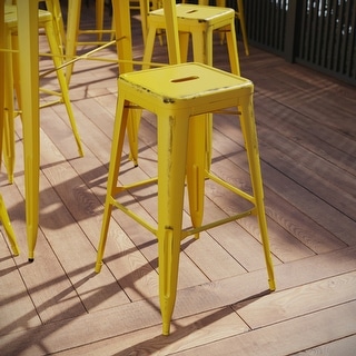 4 Pack 30"H Backless Distressed Metal Indoor-Outdoor Barstool