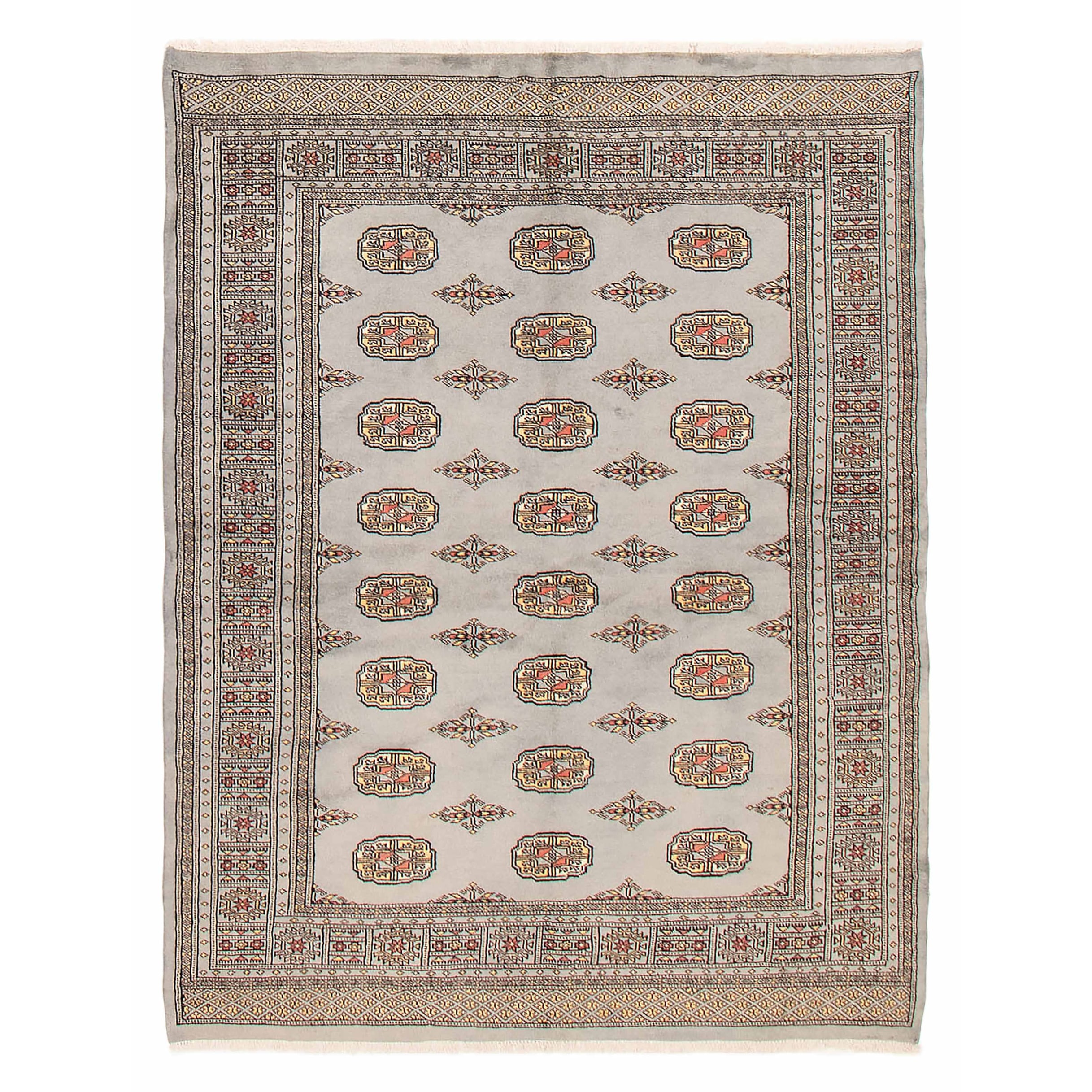 Finest Peshawar Bokhara Grey Rug 5'7" x 7'4" - 5'7 x 7'4
