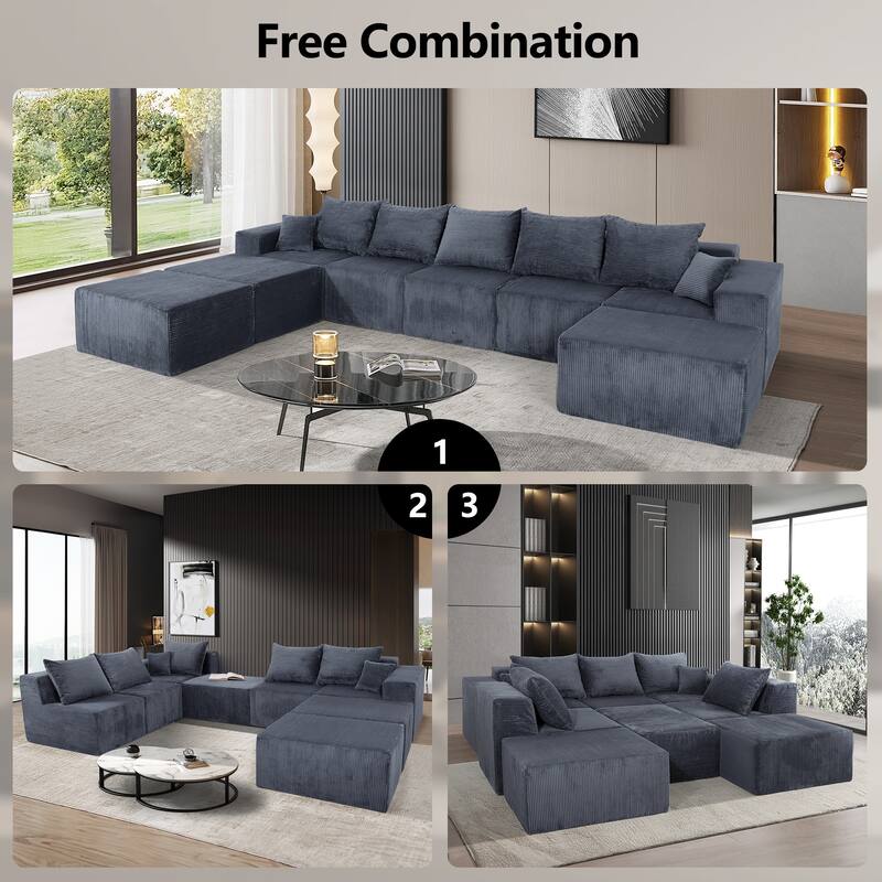 GDFStudio - 8-Piece Modular U-Shaped 155" Sectional Sofa with Chaise Lounge and Bed