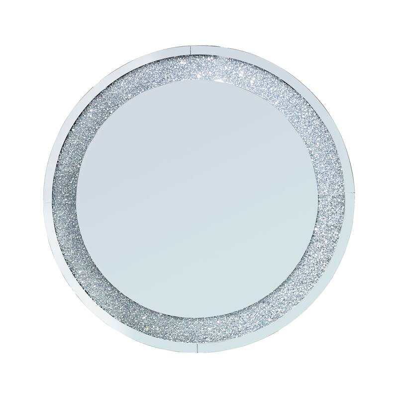33.46"(85cm)Crystal Crush Diamond Sparkly round Silver Mirror for Wall Decoration