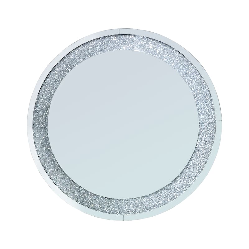 Crystal Crush Diamond Sparkly Silver Round Wall Mirror - Home Decoration
