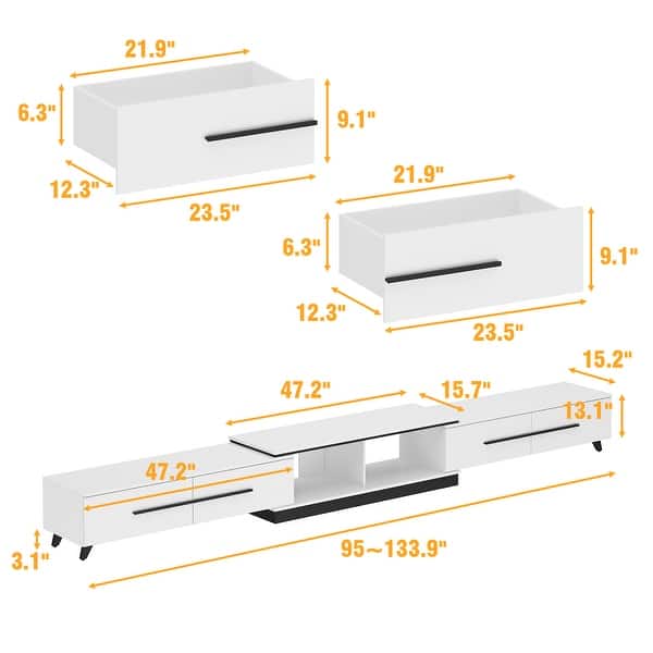 Tv Table Extension Extendable Modern TV Stand for TVs up Black/White Living Room Table ...