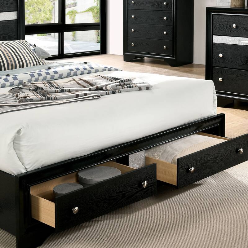 Manzini Contemporary Black Solid Wood Storage 3-Piece Platform Bedroom Set by Furniture of America