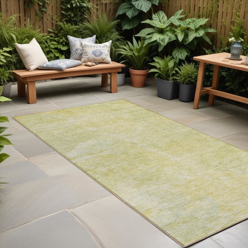 Dax Modern Art-Inspired Weather Resistant Blended Style Outdoor Rug - 8' Runner - Gold