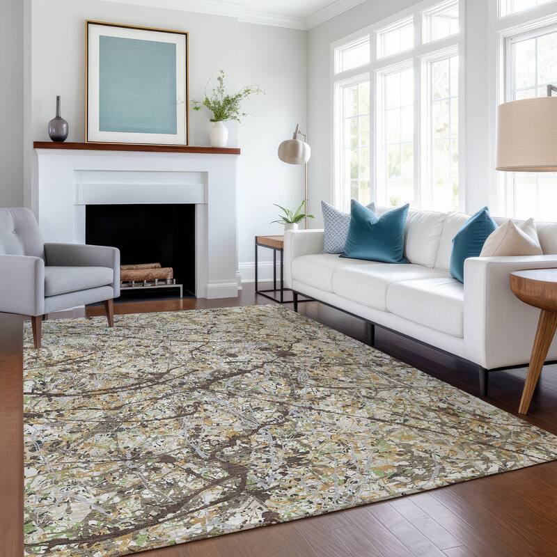 Machine Washable Indoor/ Outdoor Modern Splatter Chantille Rug