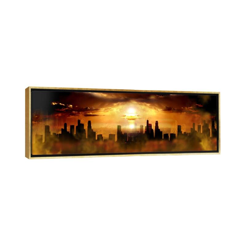 iCanvas "Nuclear blast behind city" by Panoramic Images Framed Canvas Print - 24x72 - Gold