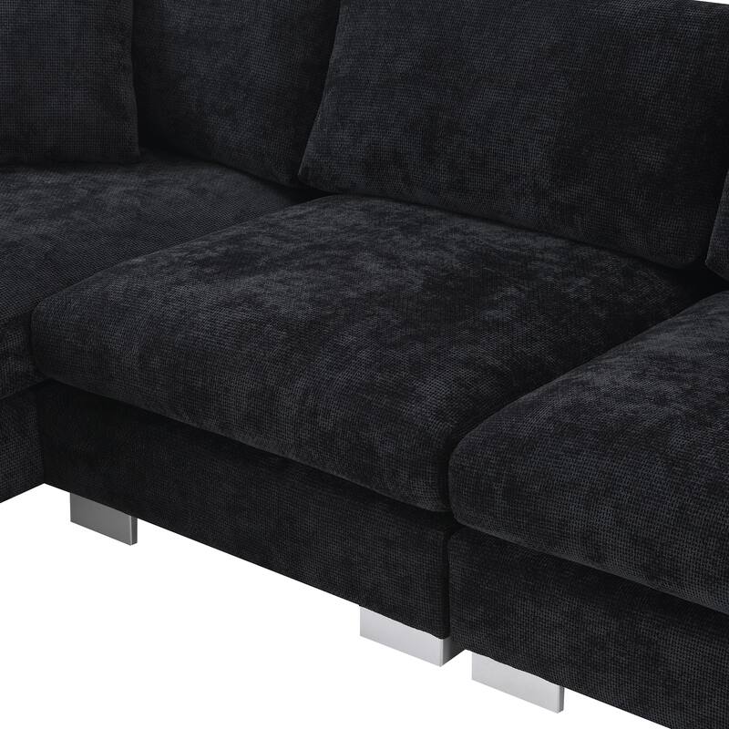 L-Shaped Sectional Sofa with Chaise Lounge, Oversized Chenille Upholstered Sofa, 4 Seater Sofa with 2 Throw Pillows
